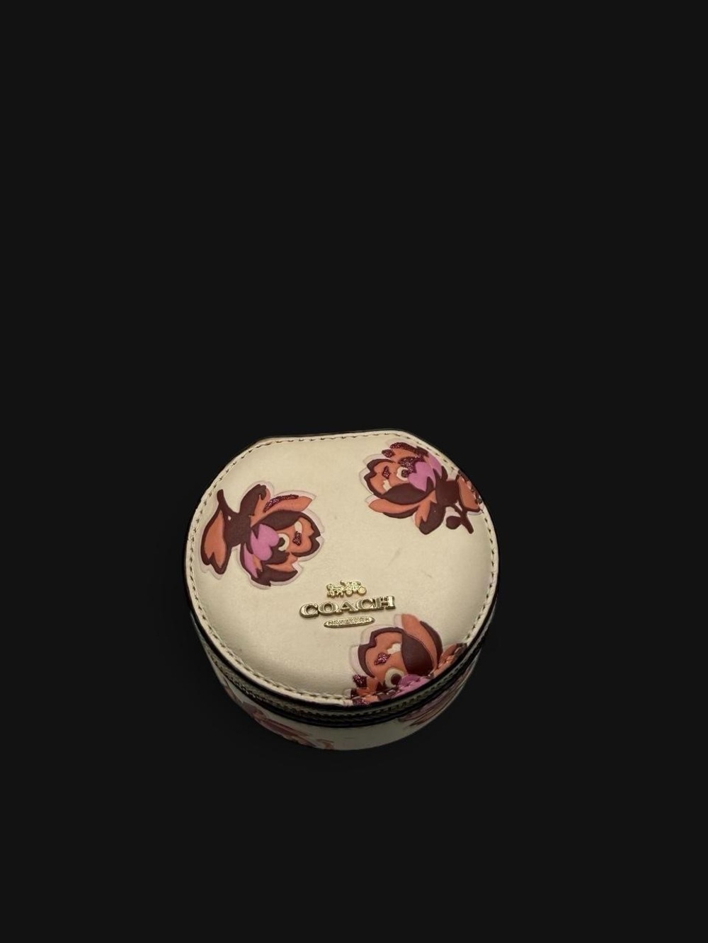 Coach Round Floral Jewelry Case in Cream, Pink and Brown